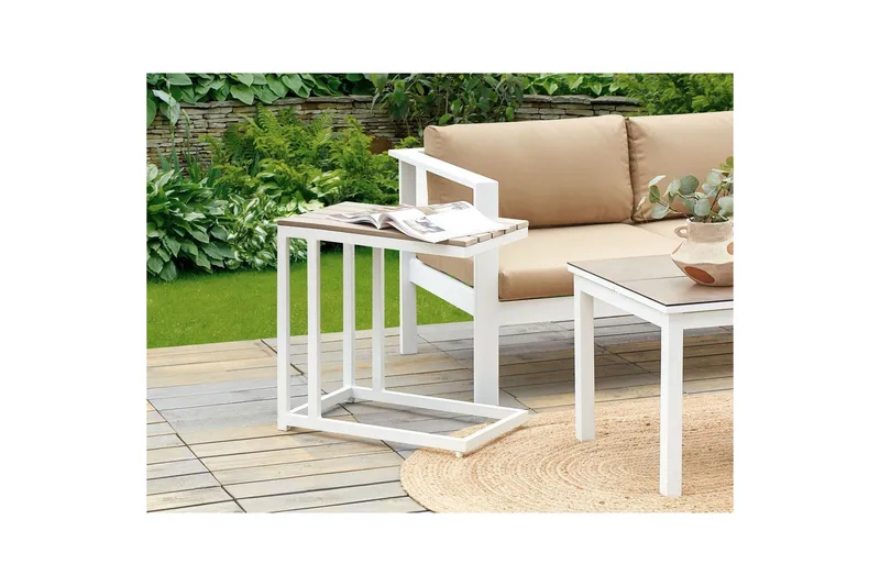 Trädgårdsbord Beliani Messina Ljus trä/vit, 35x60x59 cm Light wood||White - Puutarhakalusteet - Terassipöydät - Ruokapöytä terassille