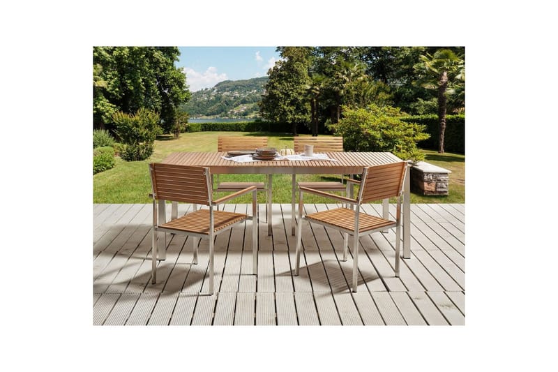 Trädgårdsbord Beliani Viareggio Light wood||Silver - Puutarhakalusteet - Terassipöydät - Ruokapöytä terassille