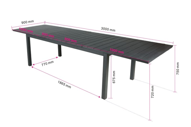 Tunis Jatkettava Ulkoruokapöytä 205/305x90 cm Suorakulmainen - Musta - Puutarhakalusteet - Terassipöydät - Ruokapöytä terassille
