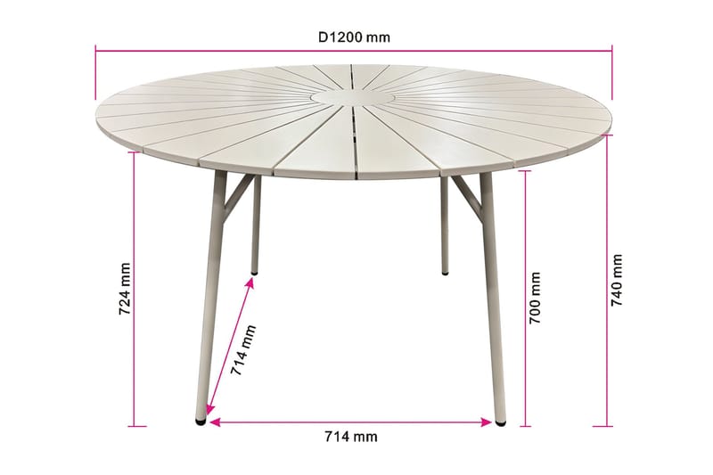 Tunis Ulkoruokapöytä 120 cm Pyöreä - Beige - Puutarhakalusteet - Terassipöydät - Ruokapöytä terassille