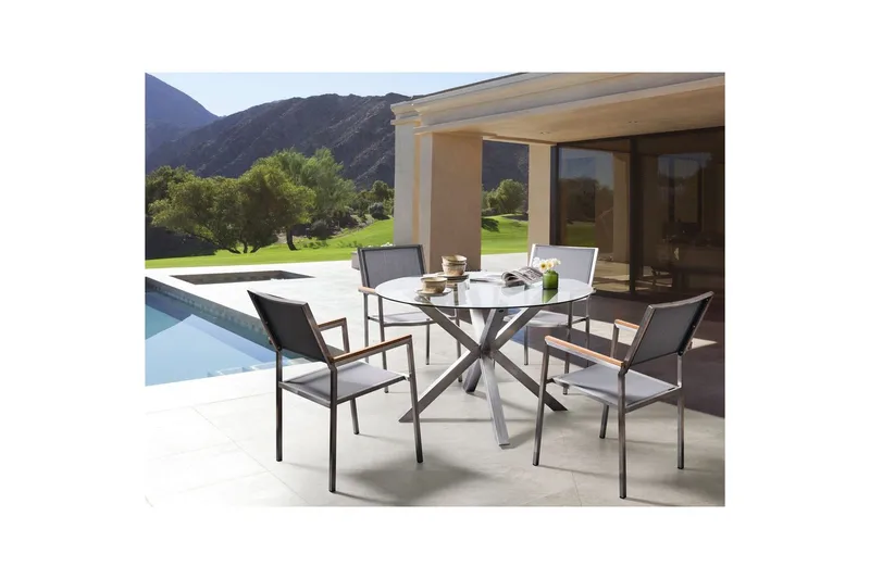 Ympäri pöydän Maletto - Hopea, Läpinäkyvä, Hopea, läpinäkyvä - Puutarhakalusteet - Terassipöydät - Ruokapöytä terassille