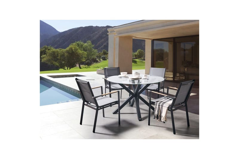 Ympäri pöydän Maletto - Musta, läpinäkyvä - Puutarhakalusteet - Terassipöydät - Ruokapöytä terassille