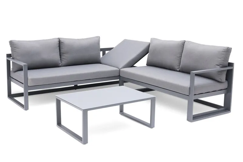 Ulkokäyttöön tarkoitettu oleskeluryhmä Hillerstorp Lundamo harmaa - Harmaa - Puutarhakalusteet - Terassiryhmät - Oleskeluryhmät