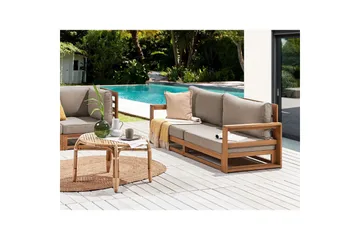 2-sitssoffa Beliani Timor Ljus trä/grått/beige, Ja Light wood||Grey||Beige - Puutarhakalusteet - Terassiryhmät - Terassisohvat