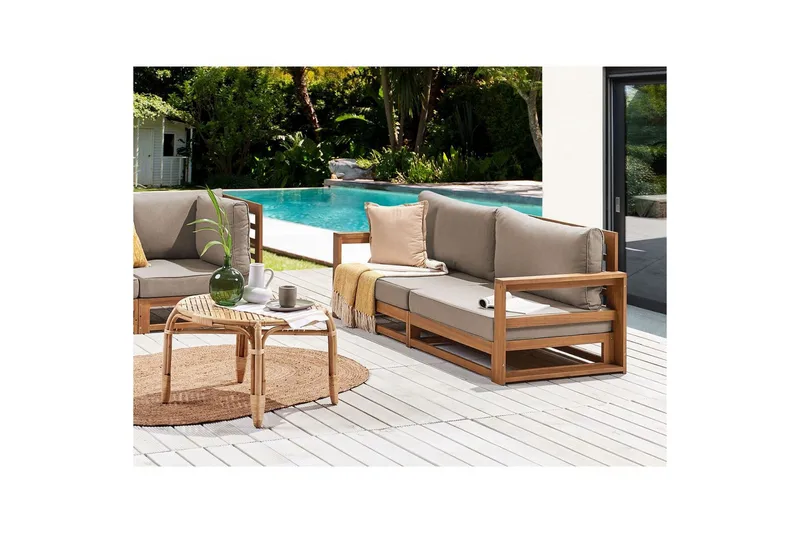 2-sitssoffa Beliani Timor Ljus trä/grått/beige, Ja Light wood||Grey||Beige - Puutarhakalusteet - Terassiryhmät - Terassisohvat