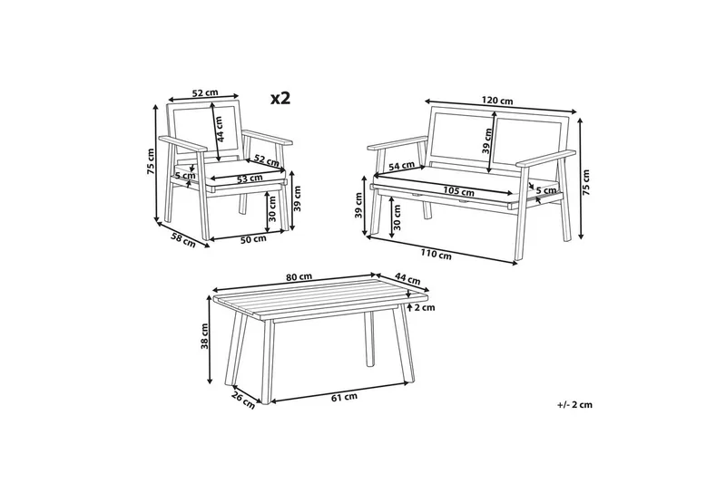 2-sitssoffa med fåtöljer Beliani Arenella Light wood||Beige - Puutarhakalusteet - Terassiryhmät - Sohvaryhmät ulos
