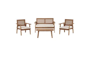 2-sitssoffa med fåtöljer Beliani Arenella Light wood||Beige - Puutarhakalusteet - Terassiryhmät - Sohvaryhmät ulos