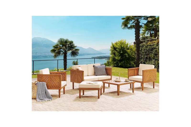 2-sitssoffa med fåtöljer Beliani Baratti Light wood||Beige - Puutarhakalusteet - Terassiryhmät - Sohvaryhmät ulos