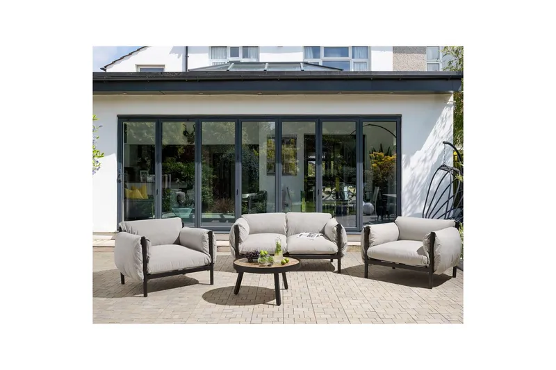 2-sitssoffa med fåtöljer Beliani Esperia Grey, Black - Puutarhakalusteet - Terassiryhmät - Sohvaryhmät ulos