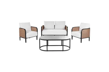 2-sitssoffa med fåtöljer Beliani Montefalco White||Black - Puutarhakalusteet - Terassiryhmät - Sohvaryhmät ulos