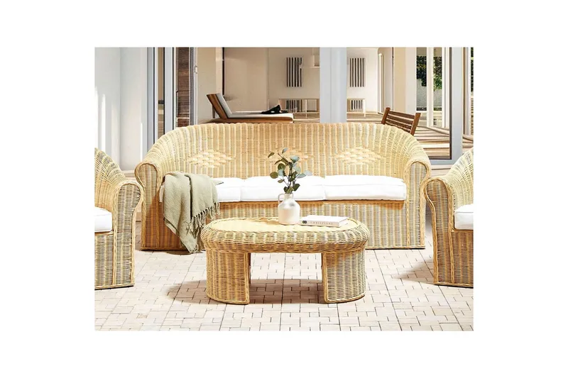 3-sitssoffa Beliani Livadeia Natural||White - Puutarhakalusteet - Terassiryhmät - Terassisohvat