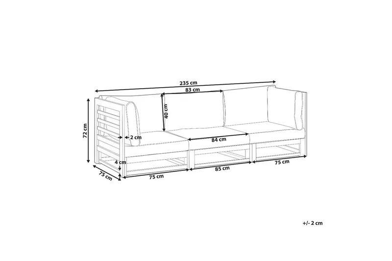 3-sitssoffa Beliani Trani Ljus trä/grått/beige, Ja Dark wood||Grey||Taupe - Puutarhakalusteet - Terassiryhmät - Terassisohvat