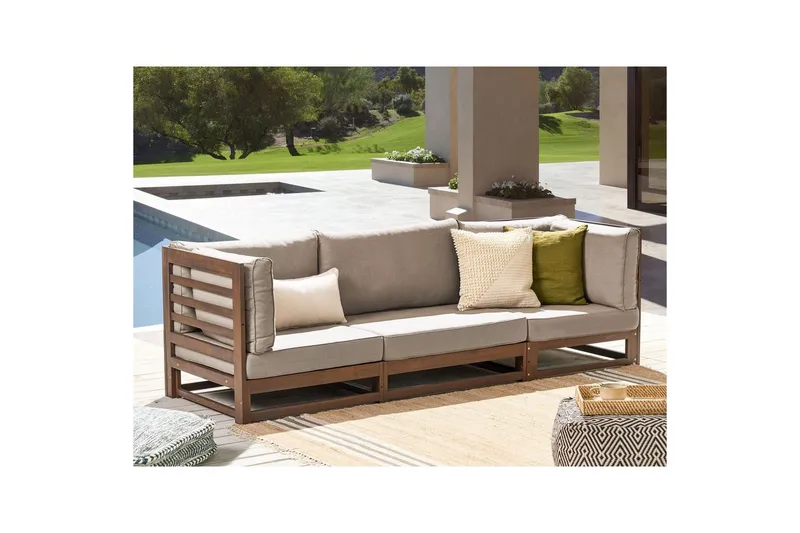 3-sitssoffa Beliani Trani Ljus trä/grått/beige, Ja Dark wood||Grey||Taupe - Puutarhakalusteet - Terassiryhmät - Terassisohvat