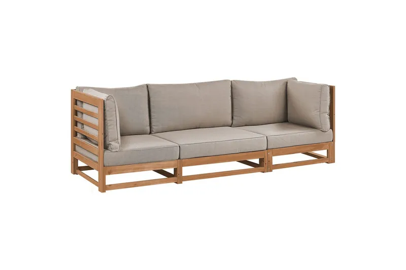 3-sitssoffa Beliani Trani Ljus trä/grått/beige, Ja Light wood||Grey||Beige - Puutarhakalusteet - Terassiryhmät - Terassisohvat