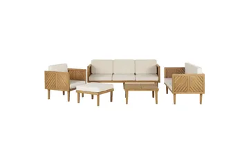 3-sitssoffa med fåtöljer Beliani Baratti Light wood||Beige - Puutarhakalusteet - Terassiryhmät - Sohvaryhmät ulos