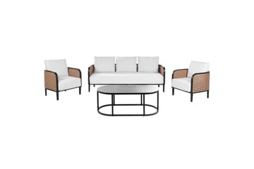 3-sitssoffa med fåtöljer Beliani Montefalco White||Black - Puutarhakalusteet - Terassiryhmät - Sohvaryhmät ulos