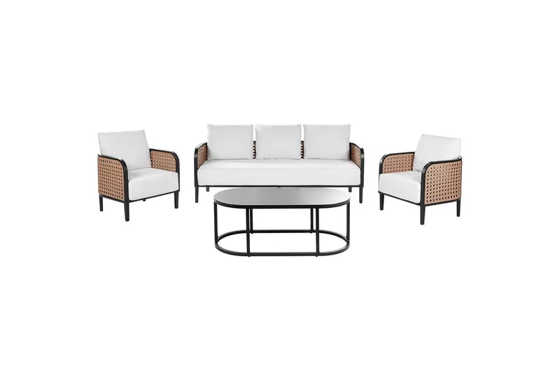 3-sitssoffa med fåtöljer Beliani Montefalco White||Black, undefined