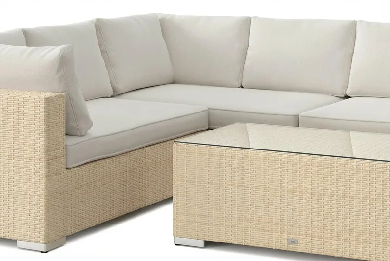 Bahamas L-muotoinen ulkosohva oikea, 6-hengen, pöytä - Hiekka - Puutarhakalusteet - Terassiryhmät - Oleskeluryhmät