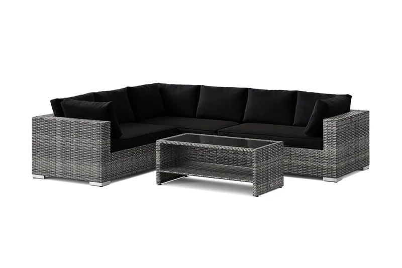 Bahamas L-muotoinen ulkosohva oikea, 6-hengen, pöytä ja hylly, Harmaa