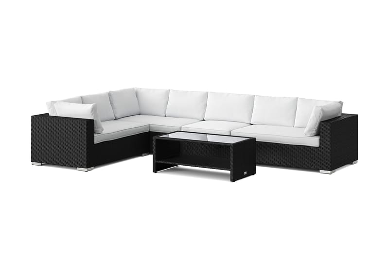 Bahamas L-muotoinen ulkosohva oikea, 7-hengen, pöytä ja hylly - Musta - Puutarhakalusteet - Terassiryhmät - Oleskeluryhmät