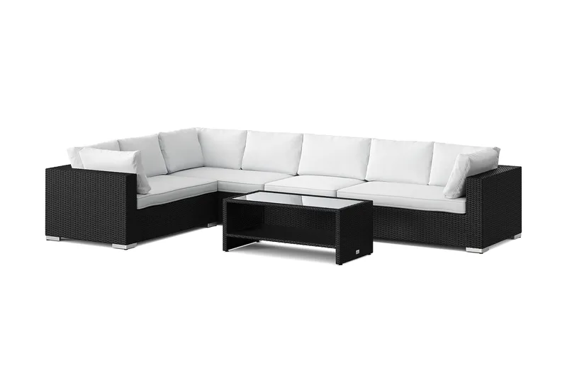 Bahamas L-muotoinen ulkosohva oikea, 7-hengen, pöytä ja hylly, Musta