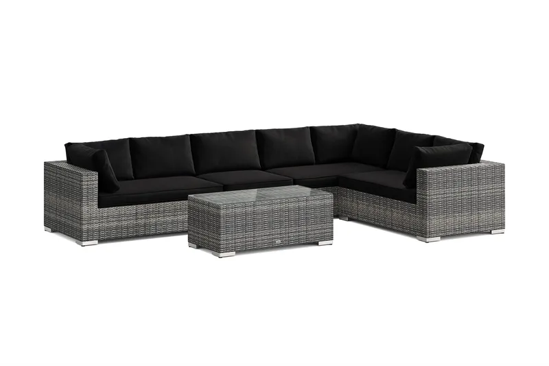 Bahamas L-muotoinen ulkosohva oikea, 7-hengen, pöytä - Harmaa - Puutarhakalusteet - Terassiryhmät - Oleskeluryhmät