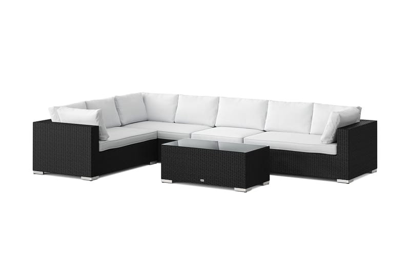 Bahamas L-muotoinen ulkosohva oikea, 7-hengen, pöytä - Musta - Puutarhakalusteet - Terassiryhmät - Oleskeluryhmät