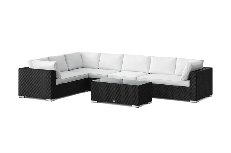Bahamas L-muotoinen ulkosohva oikea, 7-hengen, pöytä, Musta