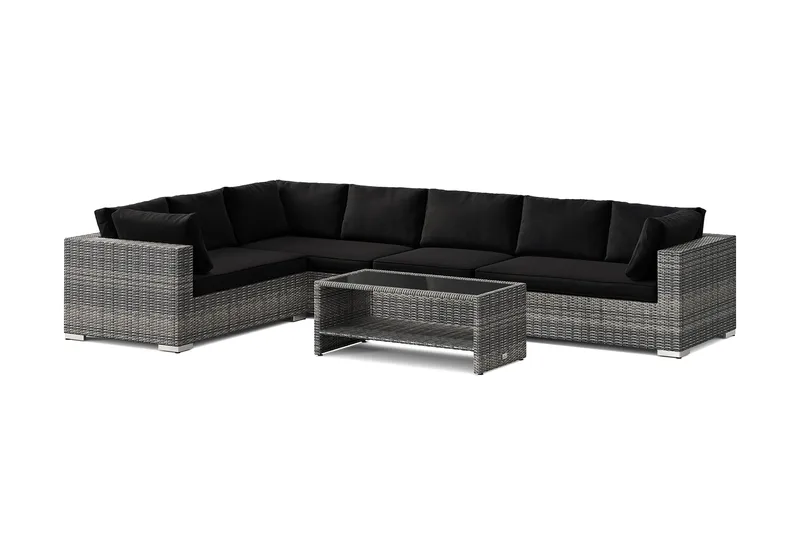 Bahamas L-muotoinen ulkosohva oikea, 7-hengen, pöytä ja hylly, Harmaa