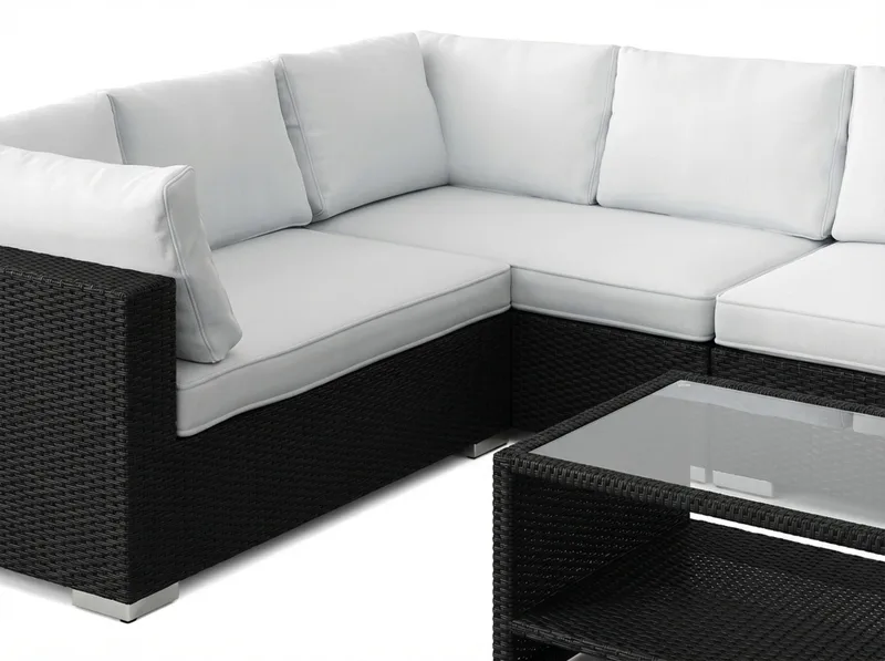 Bahamas L-muotoinen ulkosohva oikea, 7-hengen, pöytä ja hylly - Musta - Puutarhakalusteet - Terassiryhmät - Oleskeluryhmät