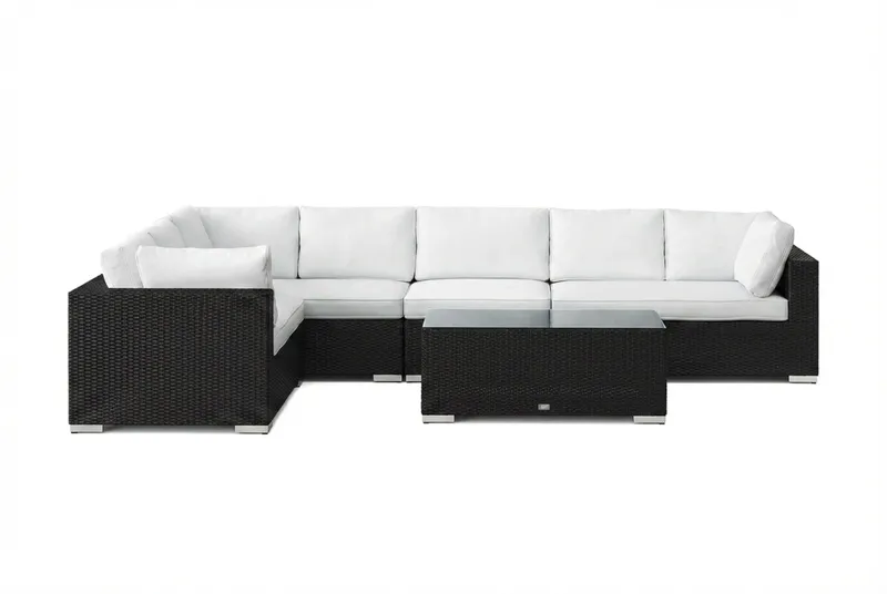 Bahamas L-muotoinen ulkosohva oikea, 7-hengen, pöytä - Musta - Puutarhakalusteet - Terassiryhmät - Oleskeluryhmät