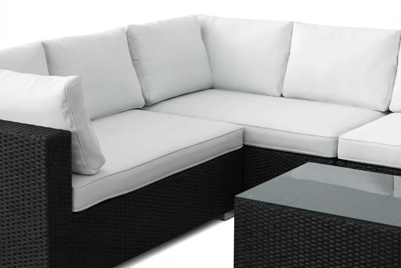 Bahamas L-muotoinen ulkosohva oikea, 7-hengen, pöytä - Musta - Puutarhakalusteet - Terassiryhmät - Oleskeluryhmät