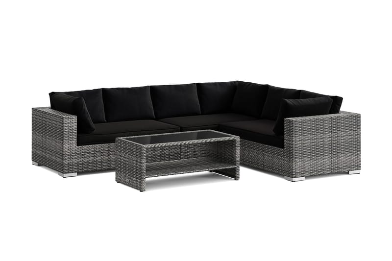 Bahamas L-muotoinen ulkosohva vasen, 6-hengen, pöytä ja hylly - Harmaa - Puutarhakalusteet - Terassiryhmät - Oleskeluryhmät