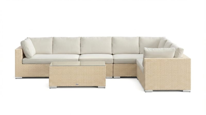 Bahamas L-muotoinen ulkosohva vasen, 7-hengen, pöytä - Hiekka - Puutarhakalusteet - Terassiryhmät - Oleskeluryhmät
