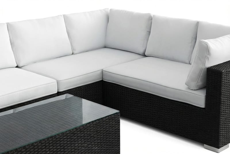 Bahamas L-muotoinen ulkosohva vasen, 7-hengen, pöytä - Musta - Puutarhakalusteet - Terassiryhmät - Oleskeluryhmät