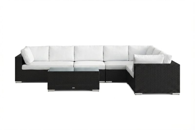 Bahamas L-muotoinen ulkosohva vasen, 7-hengen, pöytä - Musta - Puutarhakalusteet - Terassiryhmät - Oleskeluryhmät