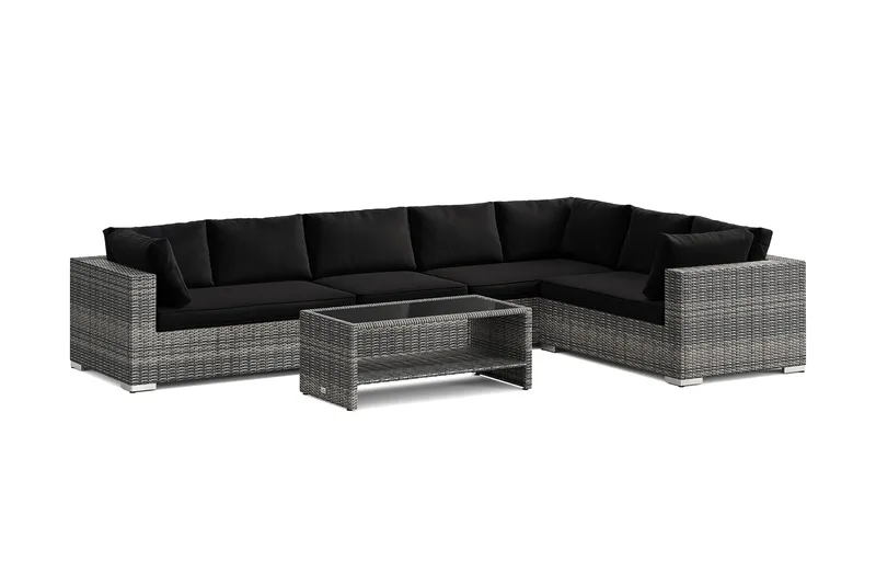 Bahamas L-muotoinen ulkosohva vasen, 7-hengen, pöytä ja hylly, Harmaa