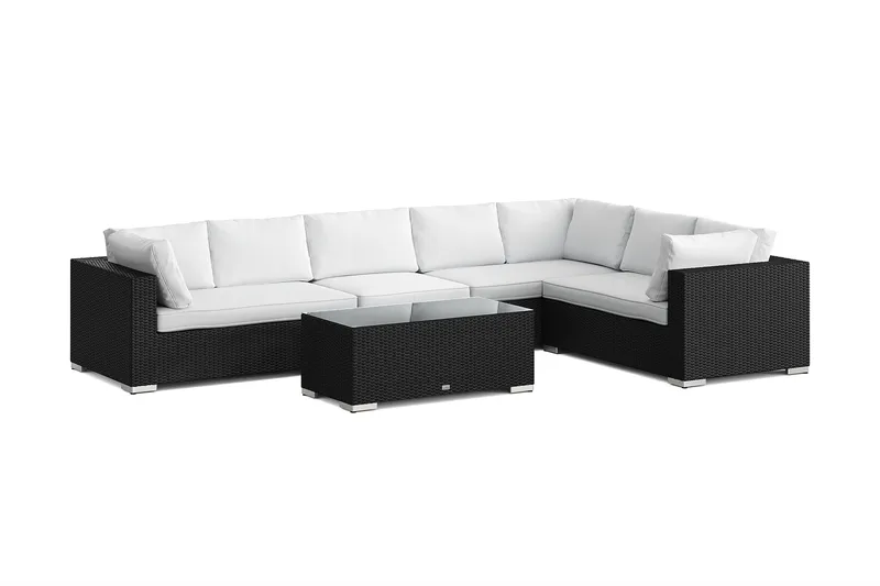 Bahamas L-muotoinen ulkosohva vasen, 7-hengen, pöytä - Musta - Puutarhakalusteet - Terassiryhmät - Oleskeluryhmät