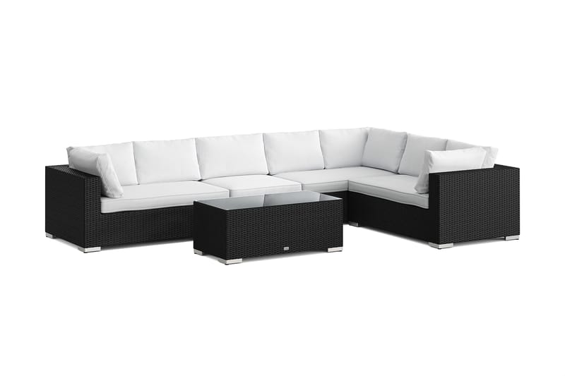 Bahamas L-muotoinen ulkosohva vasen, 7-hengen, pöytä, Musta
