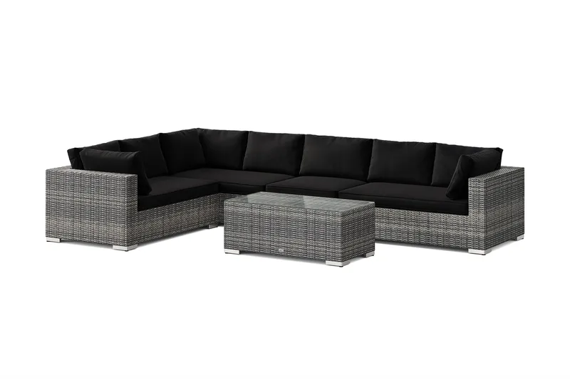 Bahamas L-muotoinen ulkosohva vasen, 7-hengen, pöytä, Harmaa