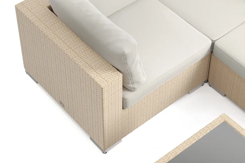 Bahamas U-muotoinen ulkolounge-ryhmä 7-hengen, käännettävä divaani ja pöytä hyllyllä - Hiekka - Puutarhakalusteet - Terassiryhmät - Oleskeluryhmät