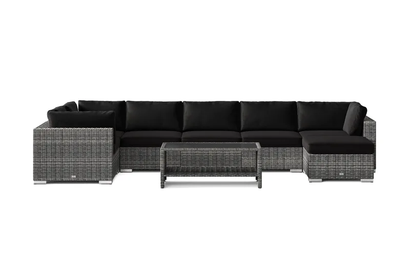 Bahamas U-muotoinen ulkolounge-ryhmä 7-hengen, käännettävä divaani ja pöytä hyllyllä - Harmaa - Puutarhakalusteet - Terassiryhmät - Oleskeluryhmät