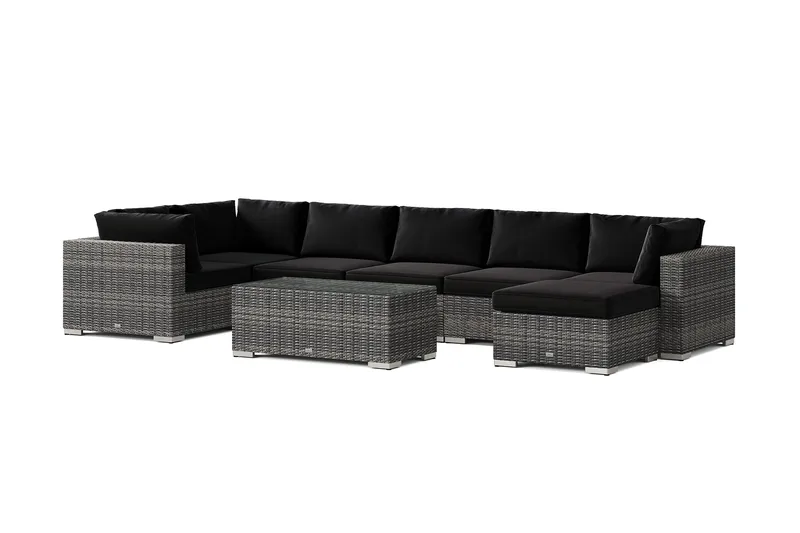 Bahamas U-muotoinen ulkolounge-ryhmä 7-hengen, käännettävä divaani ja pöytä - Harmaa - Puutarhakalusteet - Terassiryhmät - Oleskeluryhmät