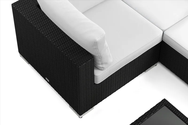 Bahamas U-muotoinen ulkolounge-ryhmä 7-hengen, käännettävä divaani ja pöytä hyllyllä - Musta - Puutarhakalusteet - Terassiryhmät - Oleskeluryhmät