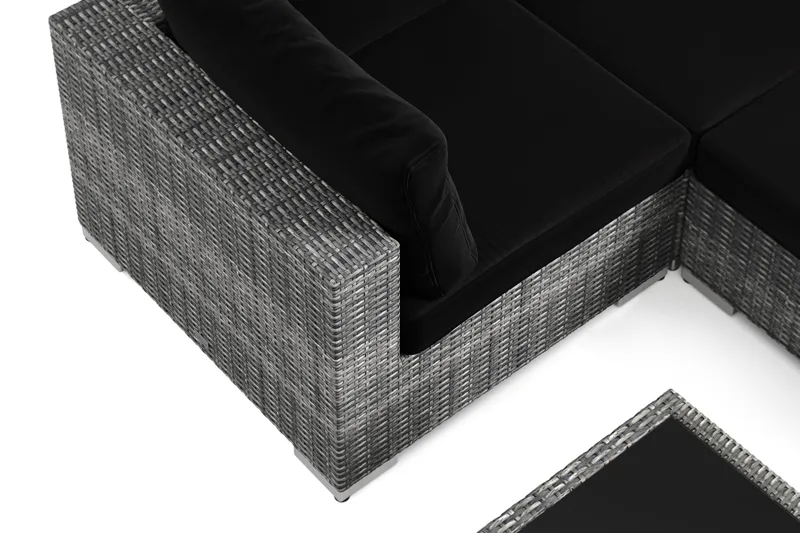 Bahamas U-muotoinen ulkolounge-ryhmä 7-hengen, käännettävä divaani ja pöytä hyllyllä - Harmaa - Puutarhakalusteet - Terassiryhmät - Oleskeluryhmät
