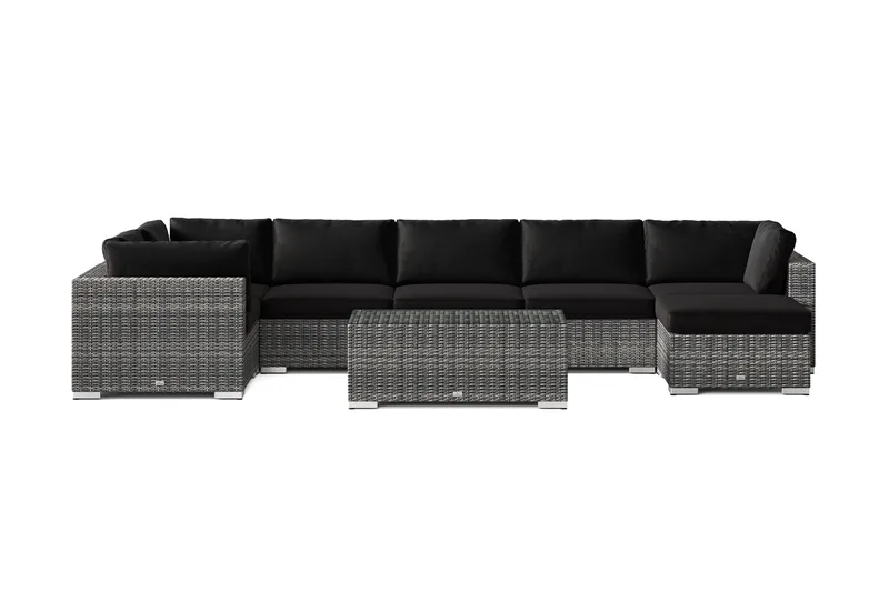 Bahamas U-muotoinen ulkolounge-ryhmä 7-hengen, käännettävä divaani ja pöytä - Harmaa - Puutarhakalusteet - Terassiryhmät - Oleskeluryhmät