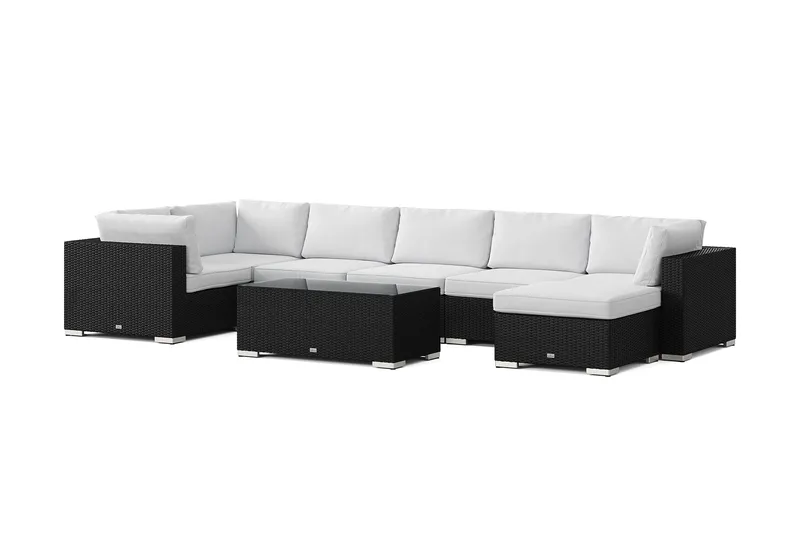 Bahamas U-muotoinen ulkolounge-ryhmä 7-hengen, käännettävä divaani ja pöytä - Musta - Puutarhakalusteet - Terassiryhmät - Oleskeluryhmät