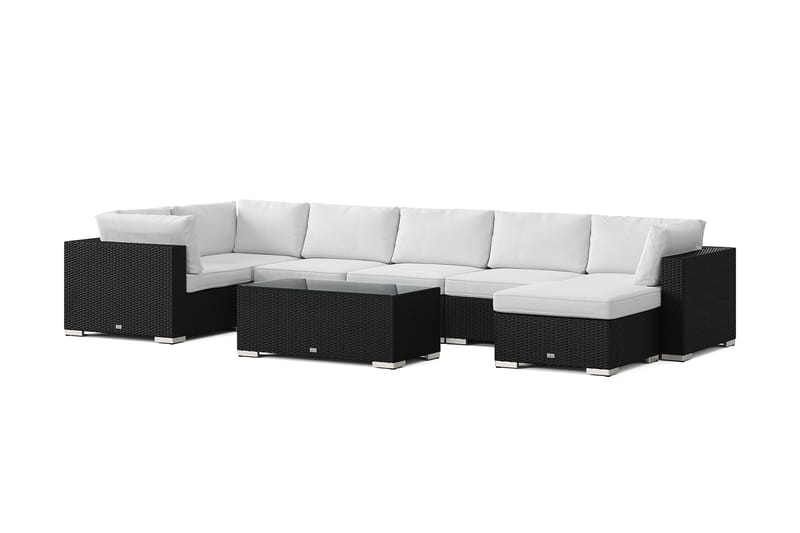 Bahamas U-muotoinen ulkolounge-ryhmä 7-hengen, käännettävä divaani ja pöytä - Musta - Puutarhakalusteet - Terassiryhmät - Oleskeluryhmät