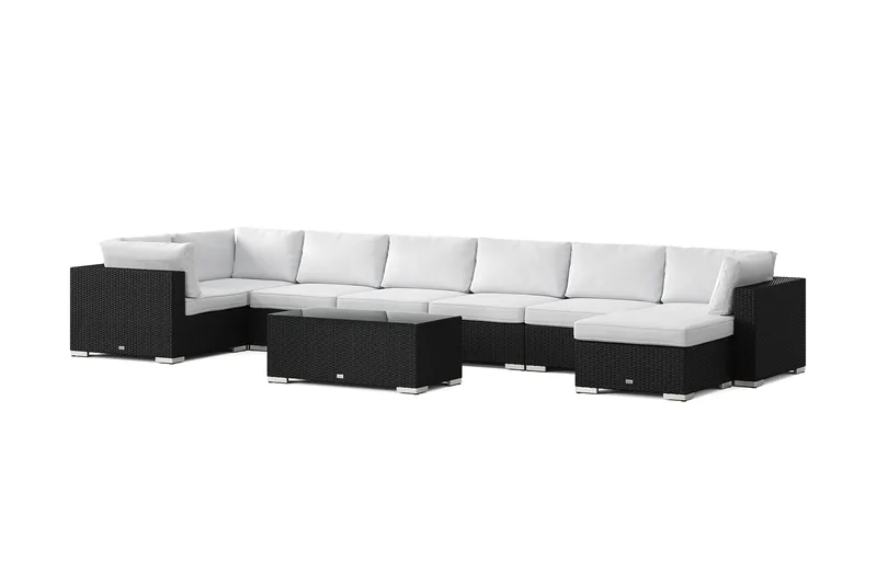 Bahamas U-muotoinen ulkolounge-ryhmä 8-hengen, käännettävä divaani ja pöytä, Musta