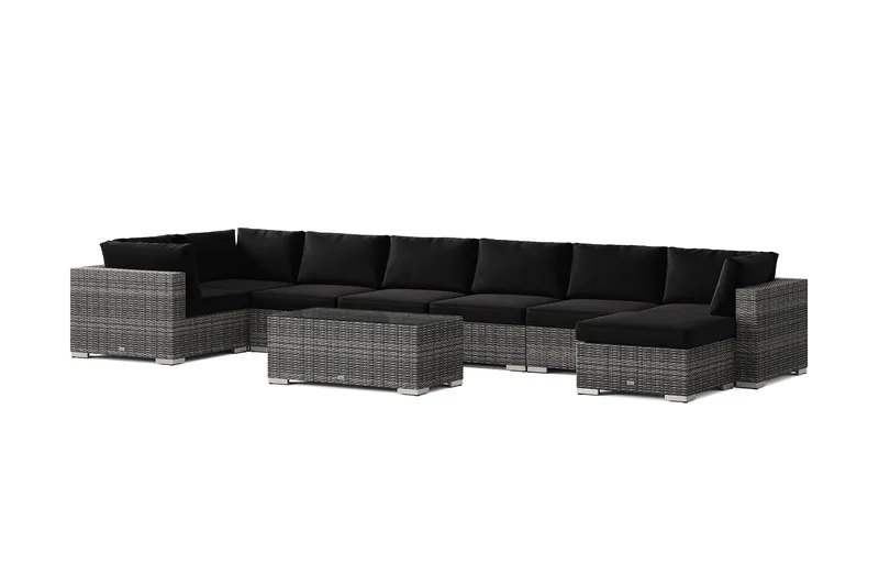 Bahamas U-muotoinen ulkolounge-ryhmä 8-hengen, käännettävä divaani ja pöytä - Harmaa - Puutarhakalusteet - Terassiryhmät - Oleskeluryhmät